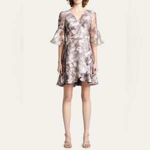 Marchesa Notte Women's Pink Printed Floral Fil Coupe Dress